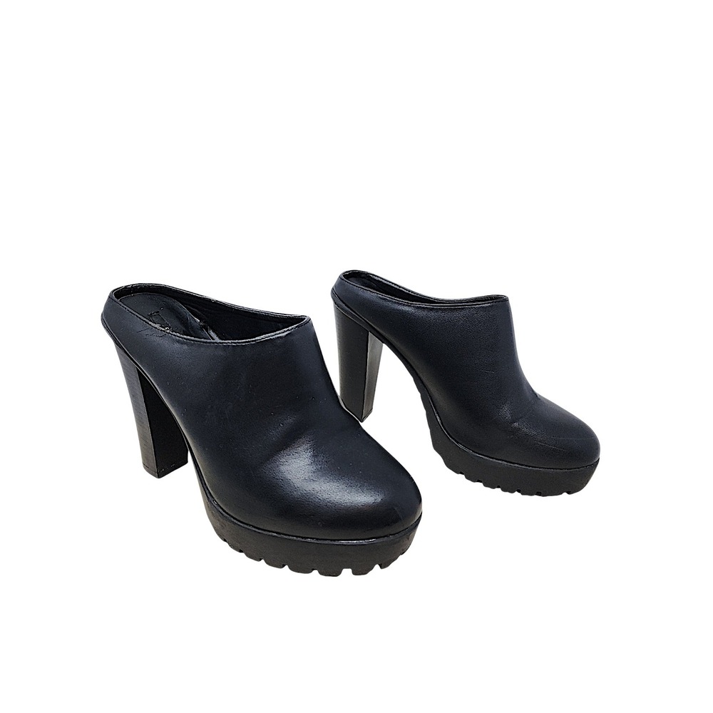 Forever 21 Platform Mules 9 Wom Black Chunky Lug Sole Block Heel Goth Y2K Shoes